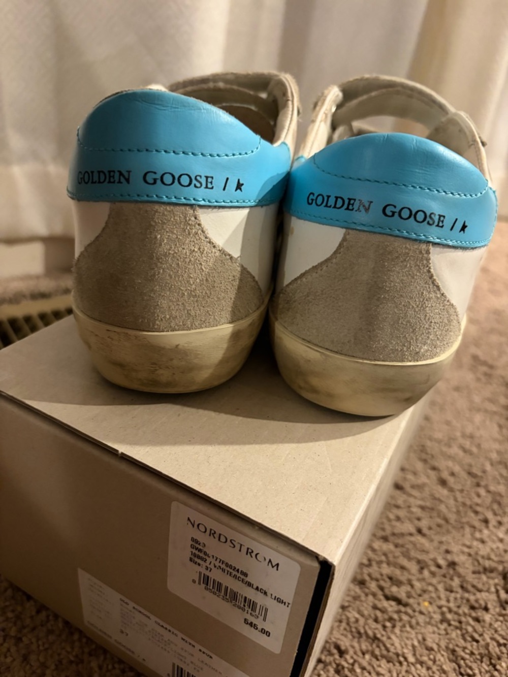 Golden Goose Old School White Sneakers with Black Star and Blue Heel - Picture 5 of 8